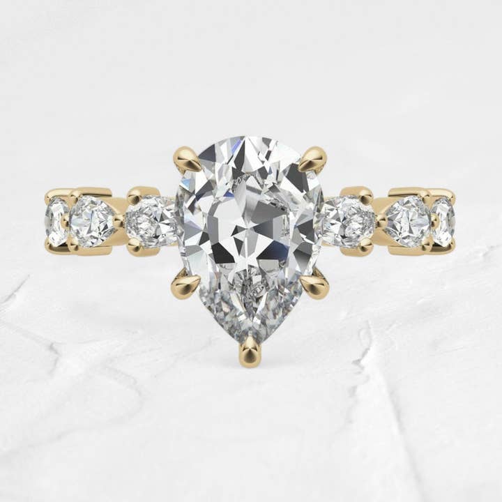 Pear Moissanite 8-Stone Engagement Ring in 14K Gold for wholesale by GEMPARA