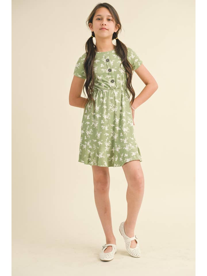 heart and arrow - Vente Robe – enfant - ROBE BOUTONNÉE FLORALE À MANCHES COURTES POUR ENFANTS KD1264SG (7-12)1