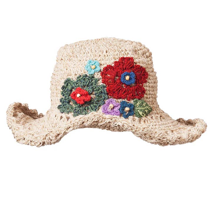 Natural Hemp Cotton Flower Hat for wholesale on Faire0