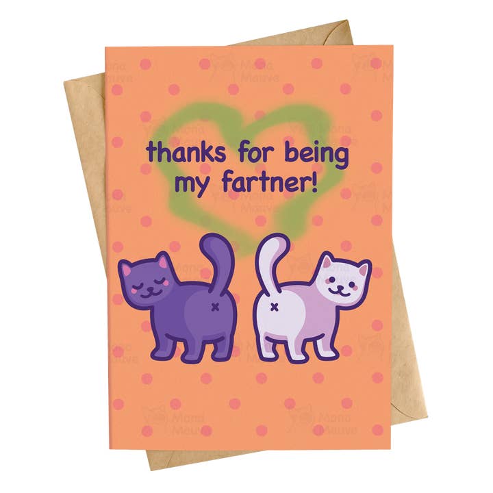 Thanks for Being My Fartner | Funny Anniversary Card for wholesale by Mona Mauve • Silly Art!