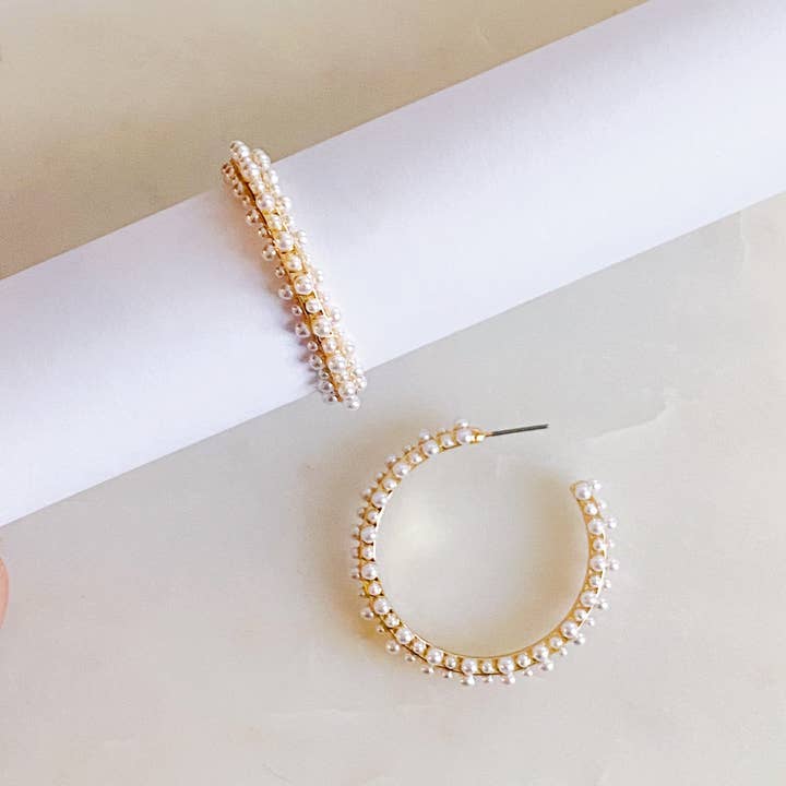 Ellison+Young - Wholesale Hoop Earrings - Delicate Pearl Deco Hoop Earrings1