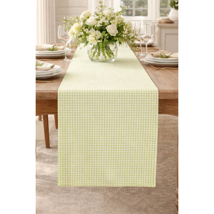 Green Gingham 16"X72" Cotton Table Runner for wholesale by Fennco Styles