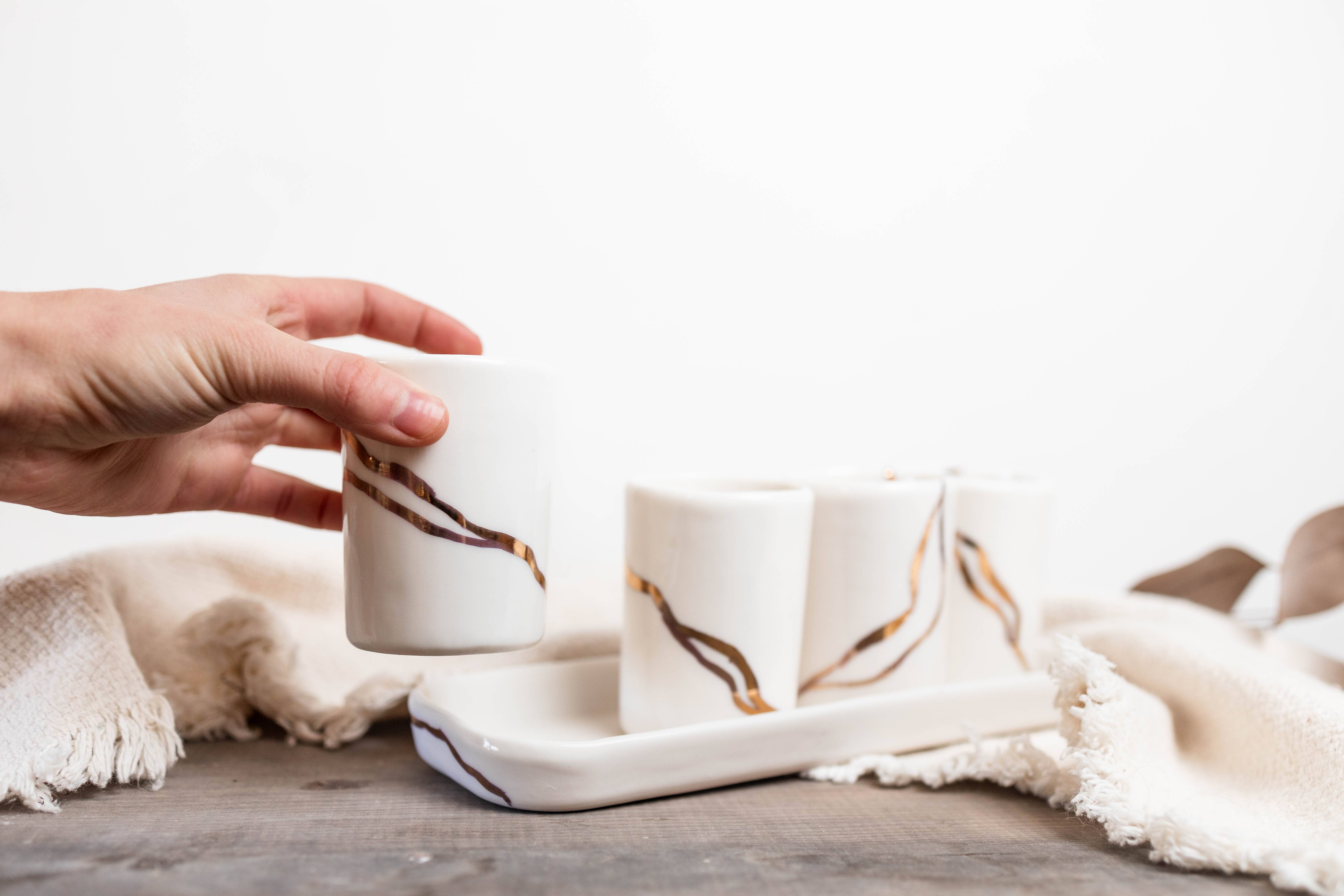 Niik Creative Co. - Wholesale Theekopje - Gold River whisky/espressoset handgemaakt porselein6