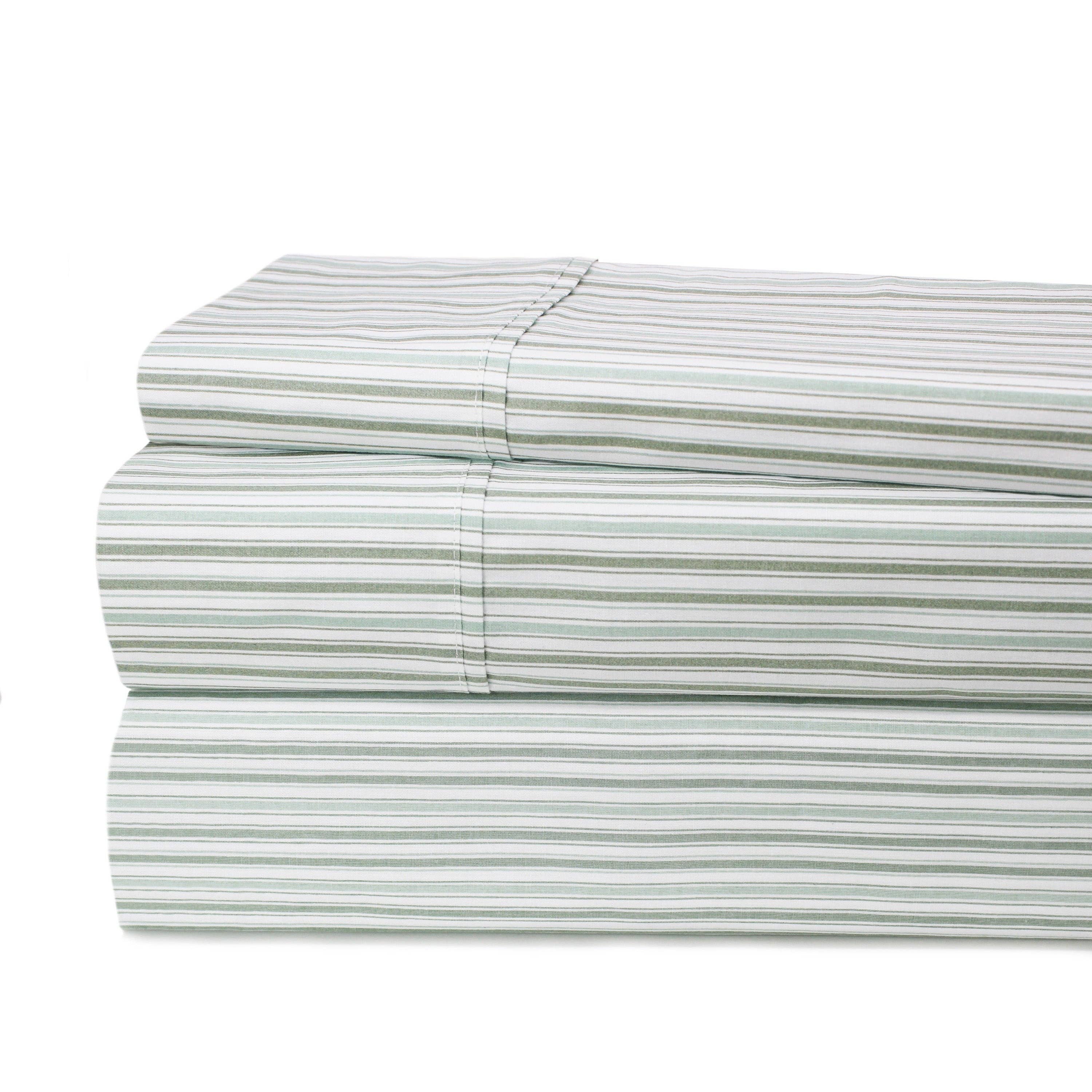 Mélange Home - Vente Parures de lit - Ensemble de draps en percale de coton imprimé à rayures1