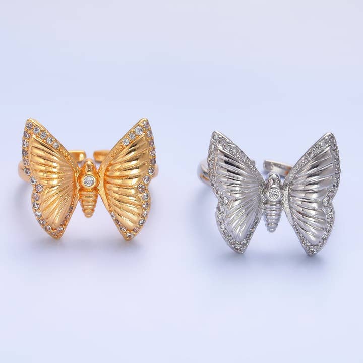 16K Goud Gevuld CZ Vlinder Verstelbare Ring | O302 & O303 voor wholesale door Aim Eternal