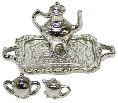 Factory Direct Craft - Wholesale Doll Accessory Kit - Kids - Dollhouse Miniature Silver Tea Set (4 pieces )2