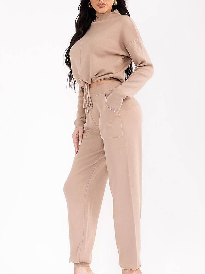 LONG SLEEVE TOP ELASTIC WAIST PANTS RIBBED SET for wholesale by ROUSSEAU