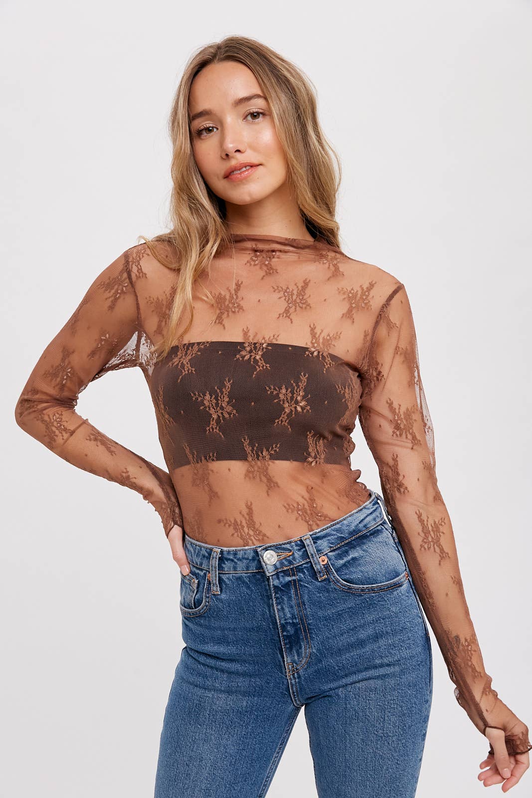 Bluivy - Vente Chemisier – femme - Top en maille avec superposition en tulle brodé floral37