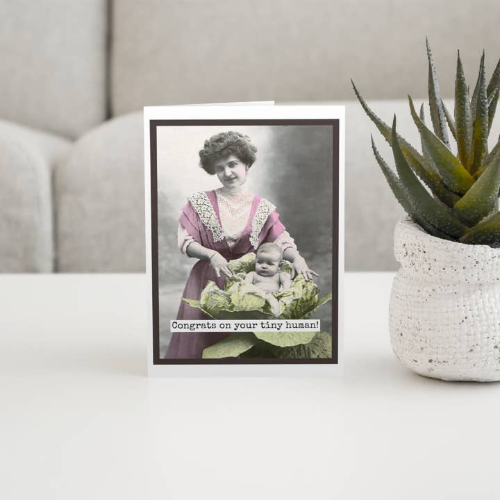 Raven's Rest Studio – Großhandel Babykarte – Karte für ein neues Baby im Vintage-Stil. Herzlichen Glückwunsch zu deinem kleinen Menschen!