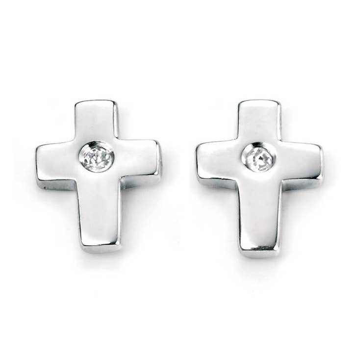 Oorknopjes met kruis en diamant voor wholesale door Gecko Jewellery