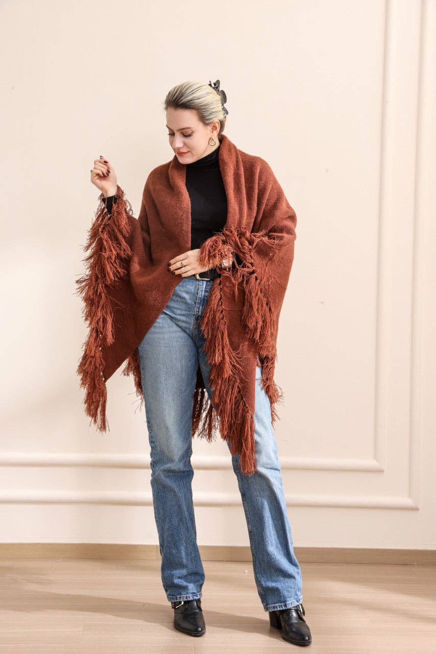 Emilie collection - Wholesale Poncho - Women's - Brown poncho1