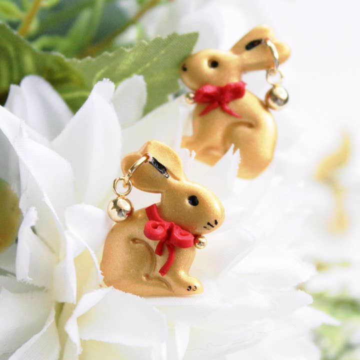 Studio Niani - Wholesale Dangle Earrings - Chocolate Bunny Earrings, Easter Earrings, Gold & Brown2