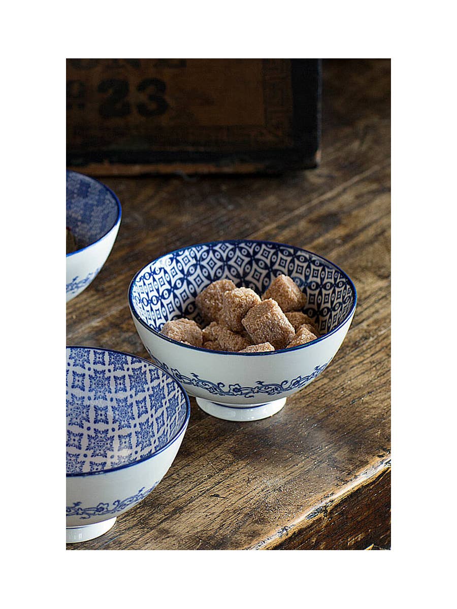 Vagabond Vintage - Wholesale Bowl - Small Bowl with Blue and White Decoration- I0