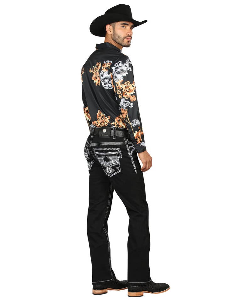 El General Western Wear - Vendita all'ingrosso Jeans - Uomo - Jeans nero da uomo Centenario con dettagli ricamati bianchi/grigi 453102