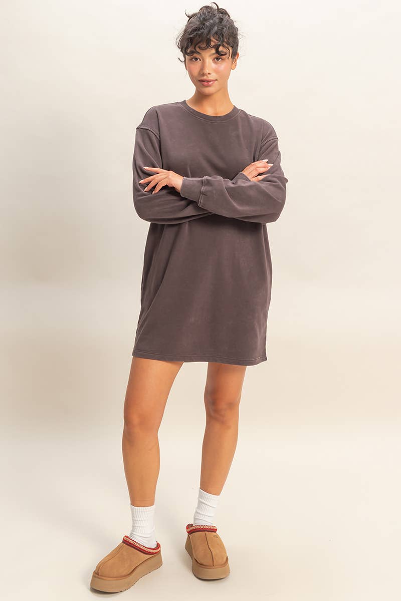 HYFVE – wholesale Dress – Women's – Mineral Washed Oversized Mini Sweatshirt Dress43