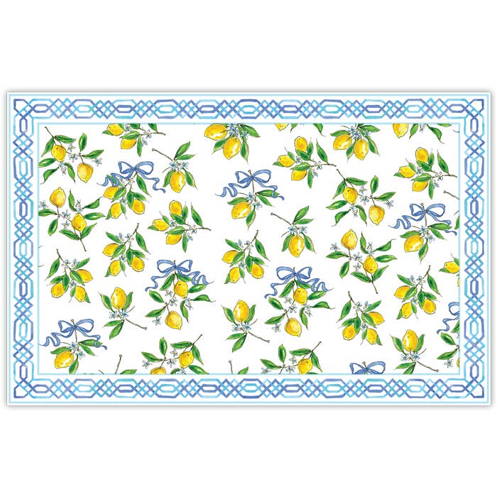 Lemons On Branch Pattern with Blue Celtic Chain Placemat for wholesale by RosanneBeck Collections