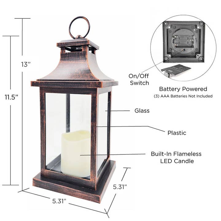Kate Aspen - Wholesale Lantern - LED Vintage Decorative Copper Lantern - Hampton