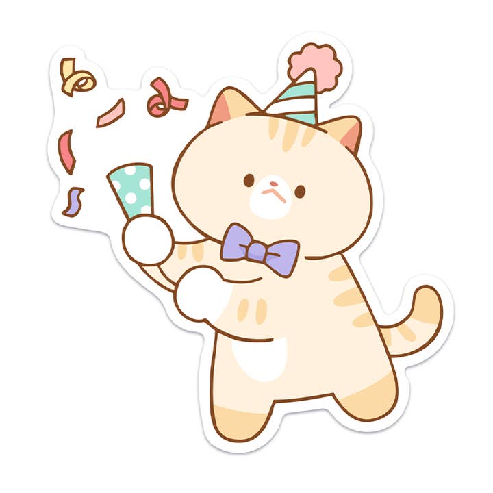 Feestkat I Waterdichte Vinylsticker voor wholesale door Meowashi Studio
