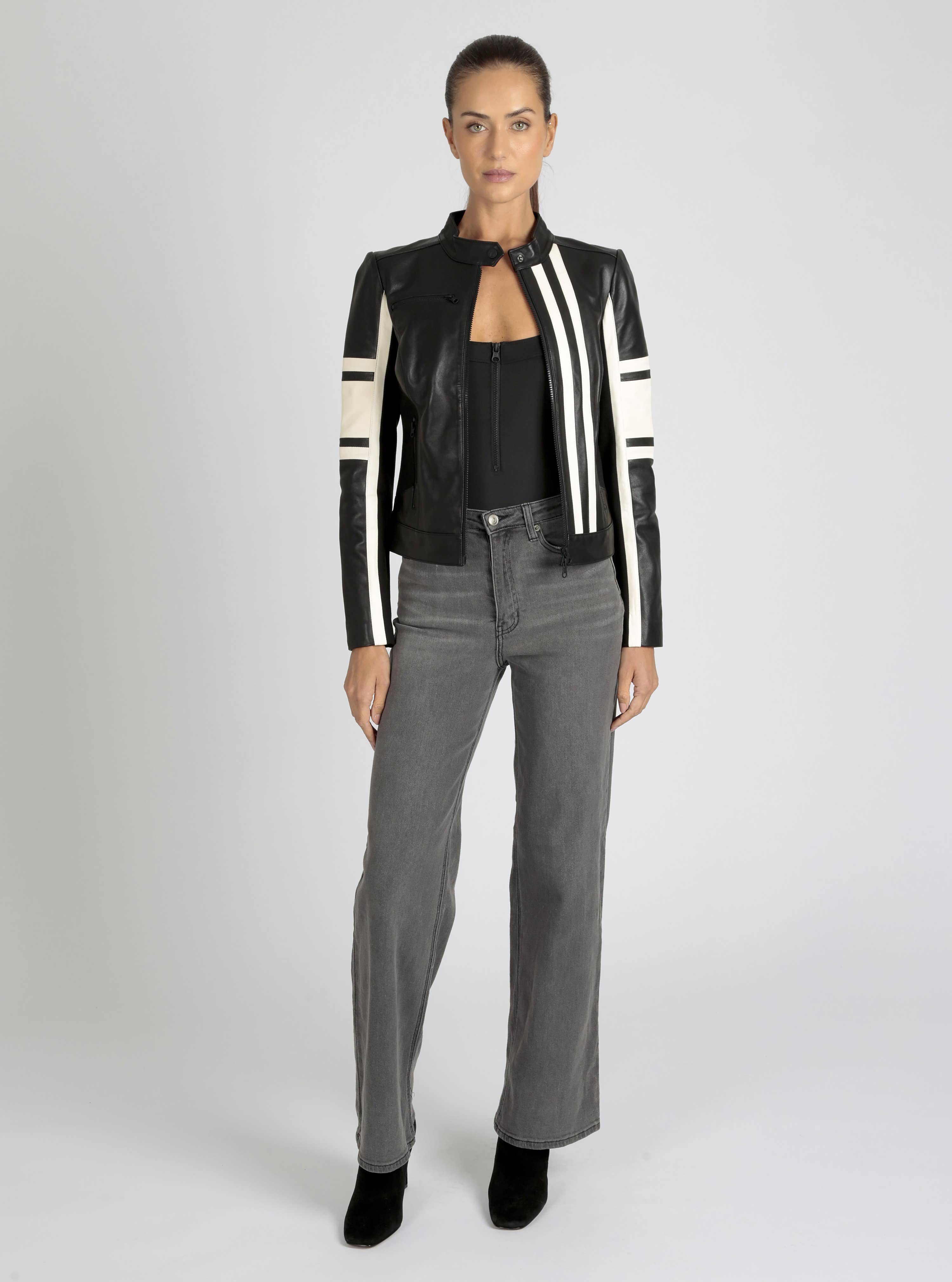 Blanc Noir - Wholesale Leather Jacket - Women's - Claudine Leather Racer Jacket JLS8