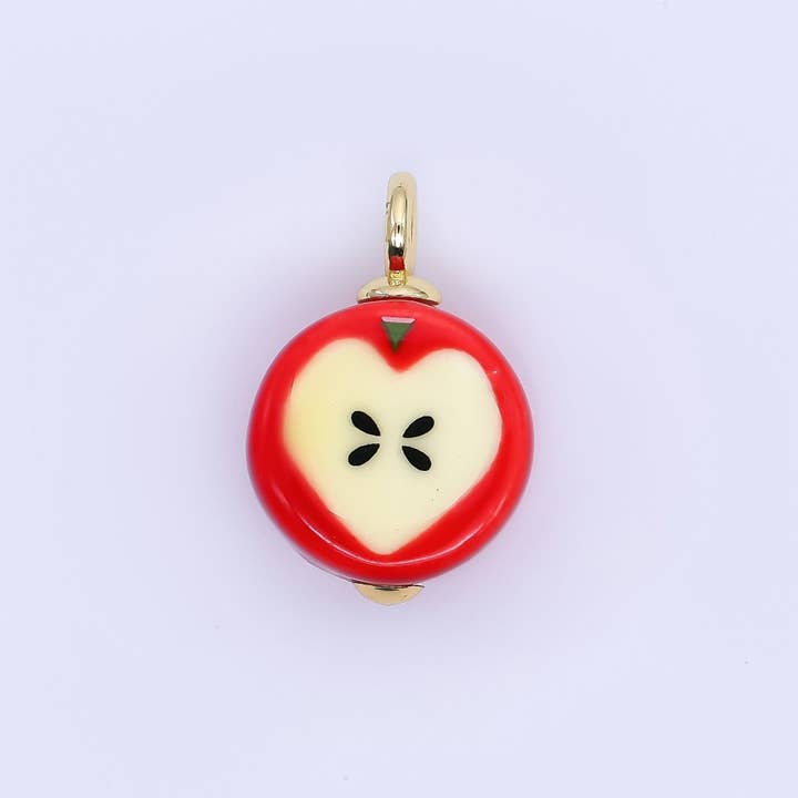 Pendentif Charm Noyau de Pomme Rouge en Verre 23mm Plaqué Or 24K | E793 pour la vente par Aim Eternal