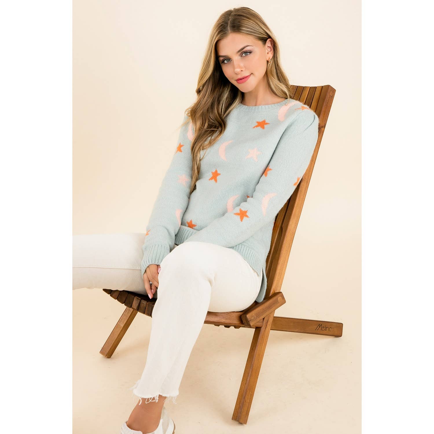 BLEU CLAIR Pull Tricoté Étoile et Lune en vente sur Faire1