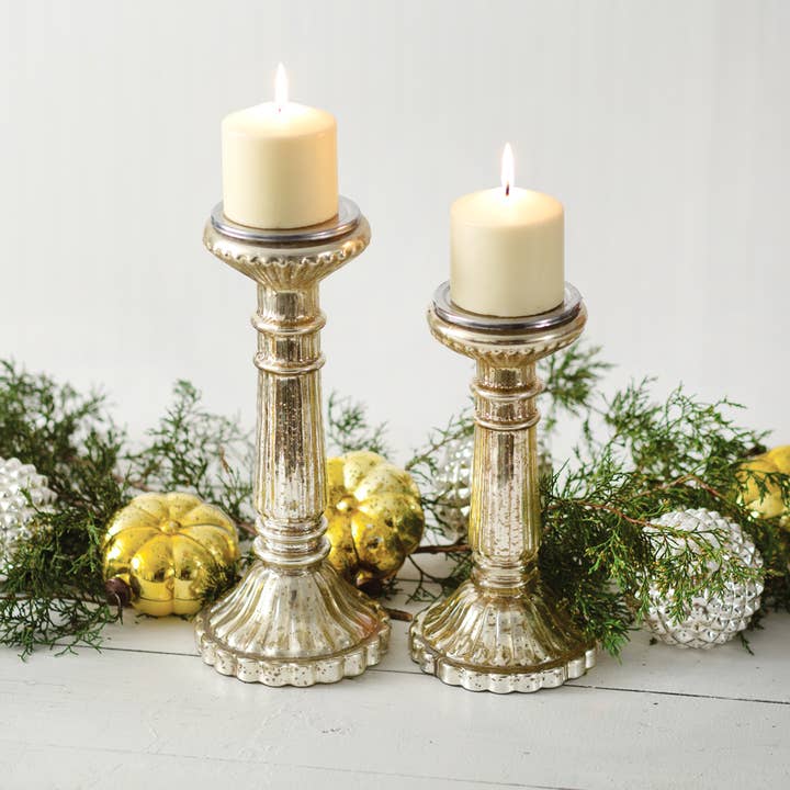 CTW Home Collection - Wholesale Candle Holder - Set of Two Mercury Glass Pillar Candle Holders