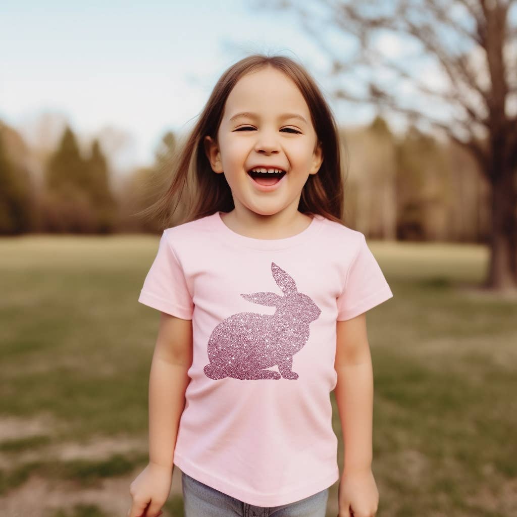 One Nine - Wholesale Screen Printed T-Shirt - Women's - Glitter Bunny tshirt, Happy Easter4