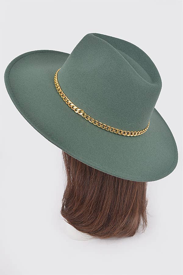 anbfashion - Wholesale Fedora - Women's - Faux Wool Wide Brim Fedora Hat W/Metal Chain1