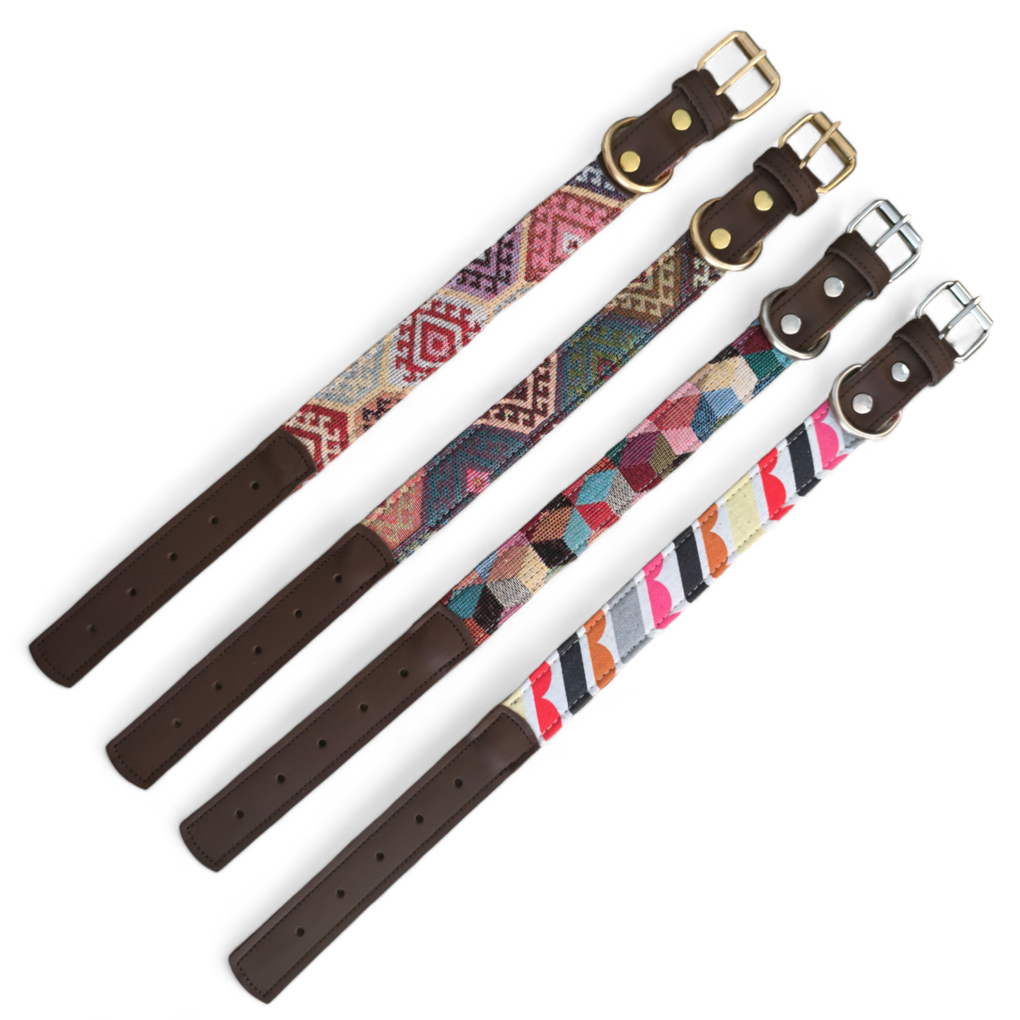 Mabelpiel - Vente Collier – chien - Collier artisanal en cuir et tissu avec motif ethnique1