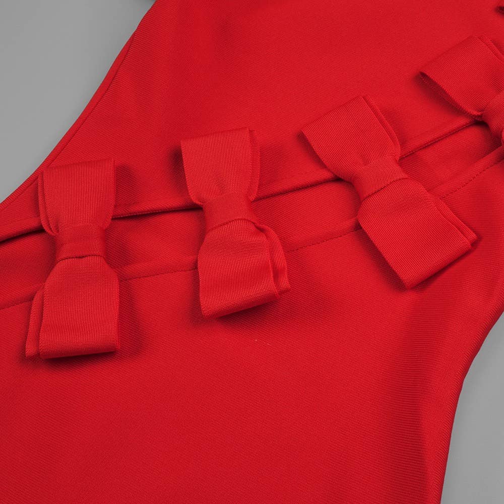 SY030 Chic Asymmetrical Bow Dress - Trendy Red Mini for wholesale on Faire4