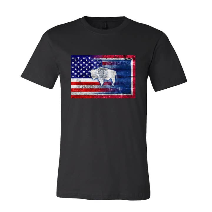 This Joyful Home - Wholesale T-Shirt (Graphic) - Unisex - USA Wyoming Flags Graphic T Shirt