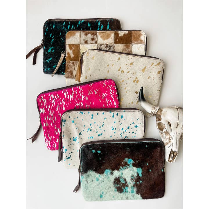 Boho Ranch Shop - Wholesale Makeup/Cosmetic Bag - Cowhide Pouch Bag Genuine travel Makeup Wallet Clutch