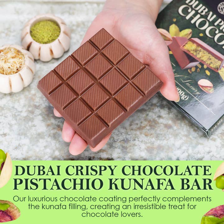 Ceres Gourmet - Wholesale Chocolate Bar - Dubai Chocolate Pistachio Bar 3.5oz (100g) 24 Pieces