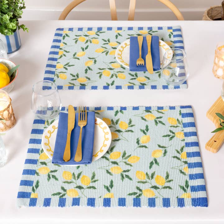 Lemons Set of 4 Indoor/Outdoor Placemats Blue for wholesale on Faire
