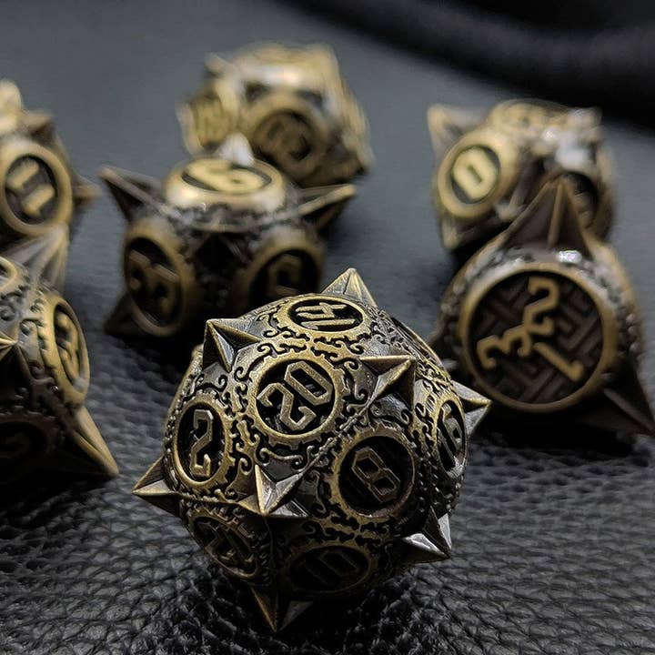Tabletop Dominion Limited - Wholesale Dice - Ancient Mace | Solid Metal Dice | 7-Polyhedral Set1