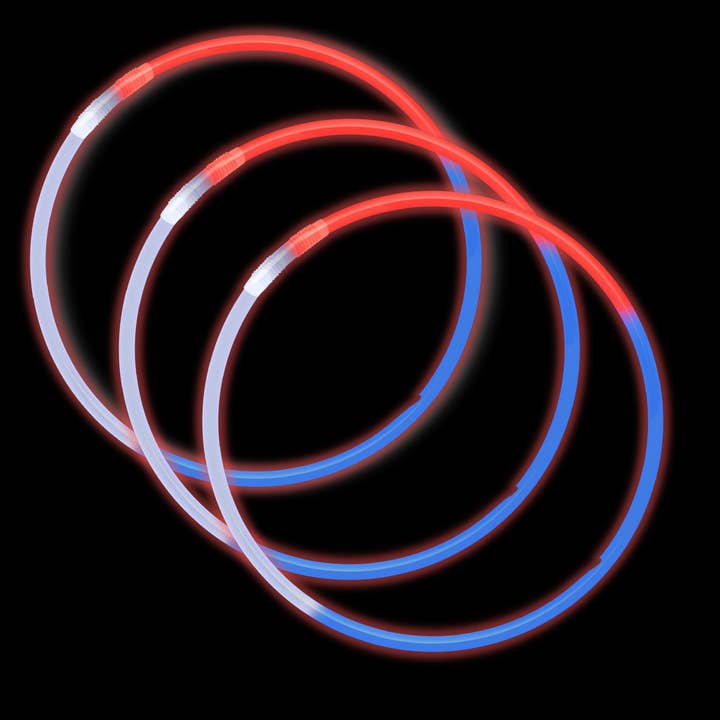 22" Red, White and Blue Glow Necklace (Tube/50 Pieces) for wholesale by Plush Appeal LLC