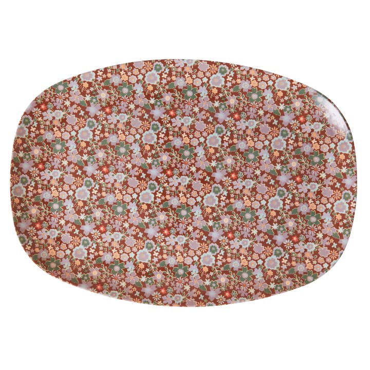 Melamine Rectangular Plate | Brown Flower Print for wholesale by RicebyRice
