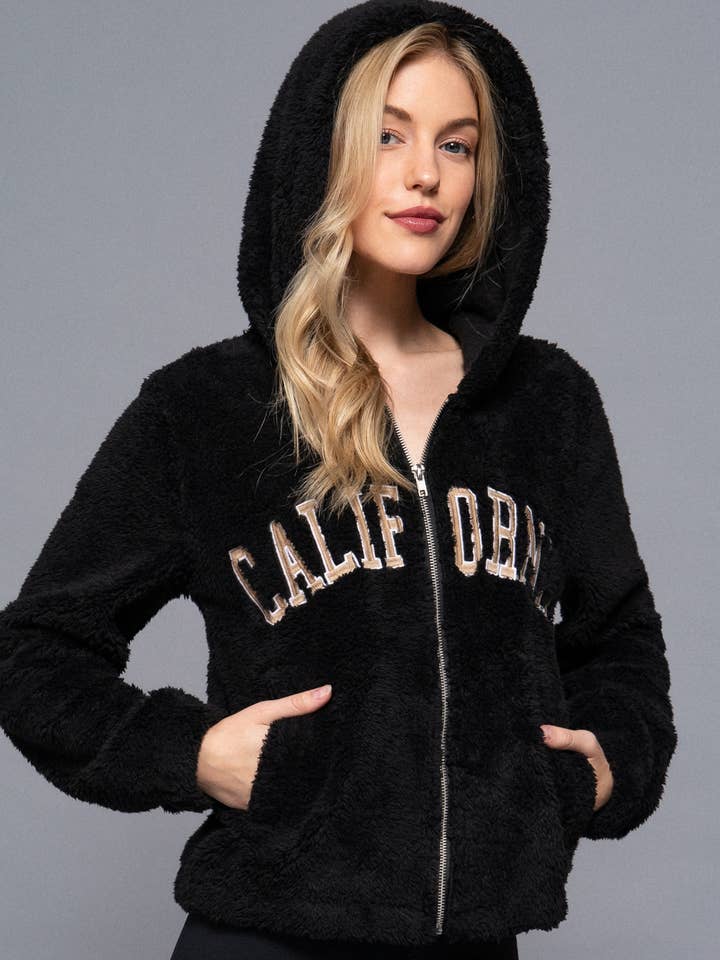 Active Basic | Active USA - Wholesale Fur/faux fur coat – Women's - Long Sleeve California Embroidery Hooded Faux Fur Jacket5