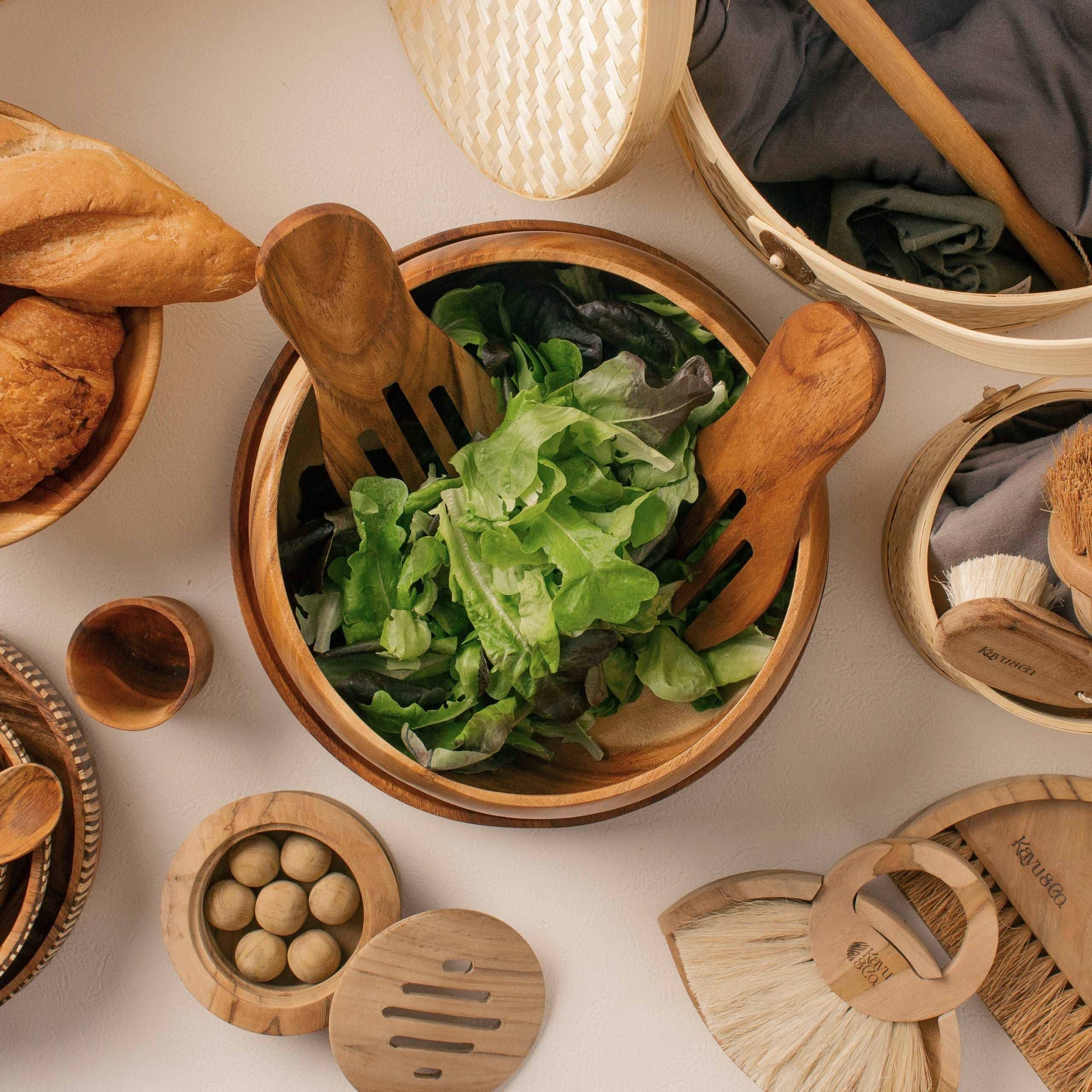 Kayu&Co. - Vente Bol de service - Grand bol Bouddha en bois et couverts à salade4