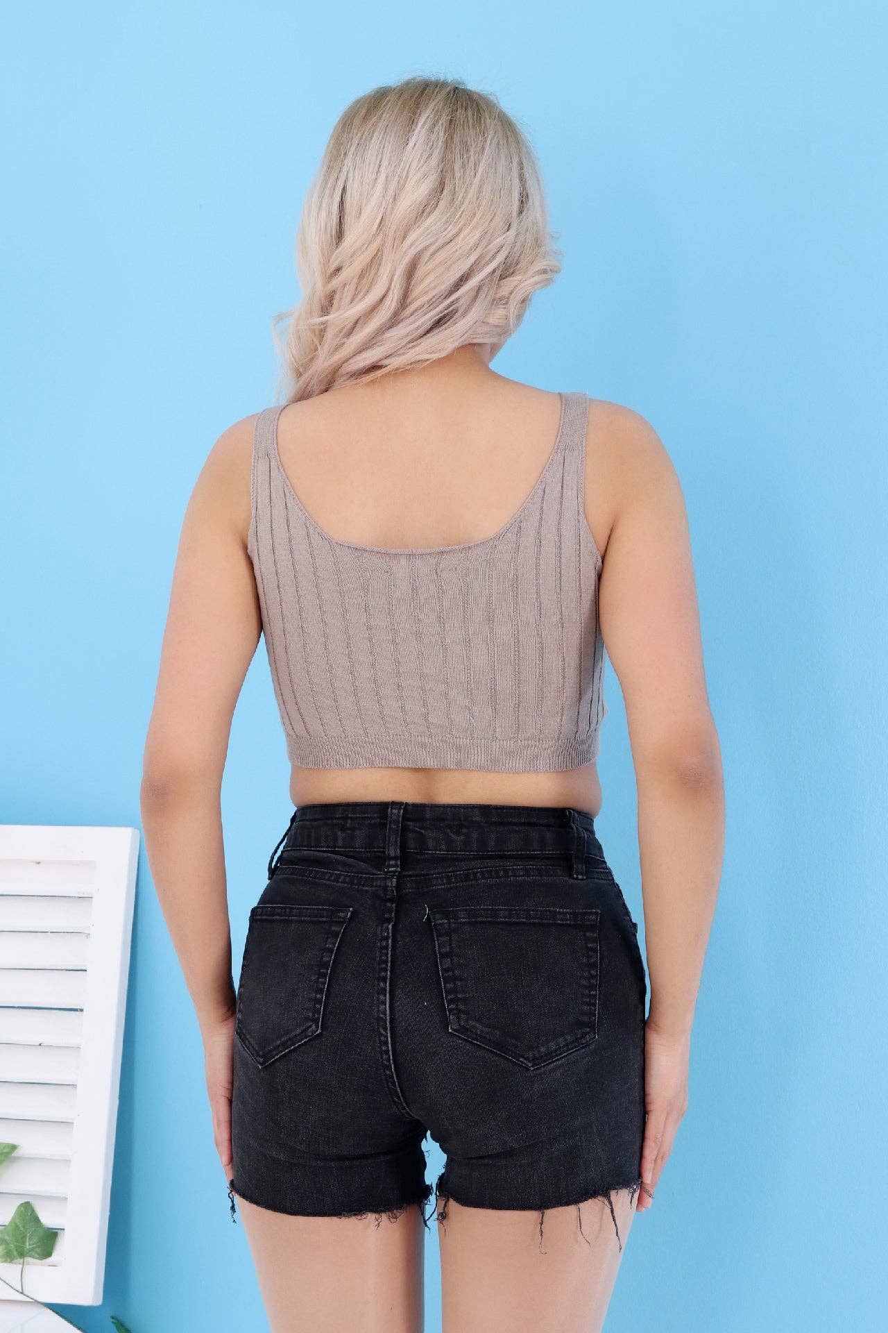 Beje Wear - Wholesale Tank Top - Women's - Front Button Rib Crop Tank Top// 100% Organic Cotton7