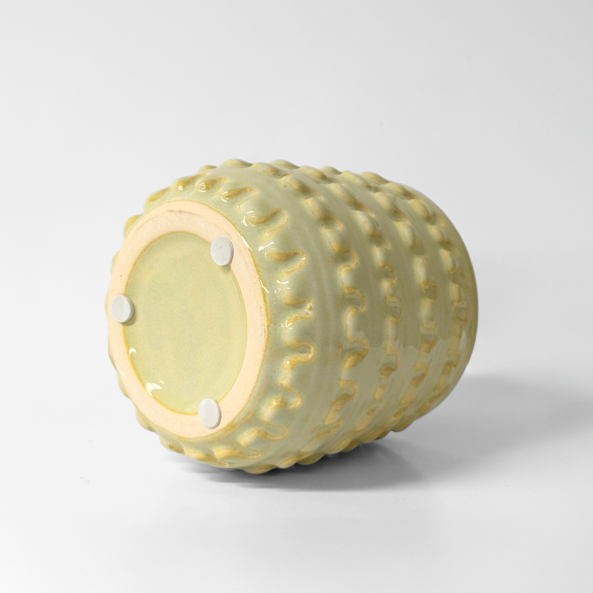 Jacobson - Wholesale Vase - 4.5"D Dripped Texture Ceramic Pot - Beige & Yellow2