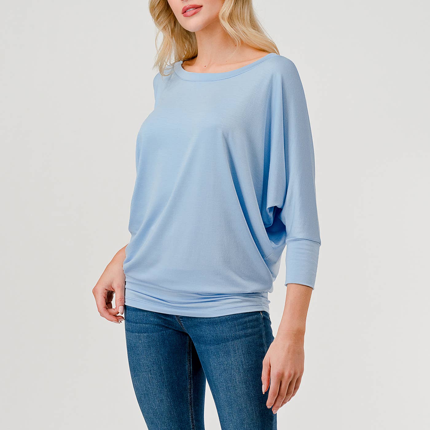 Heimious - Wholesale Knit Top - Women's - 3/4 Dolman Sleeve Round neck Modal Jersey  Top, 250359