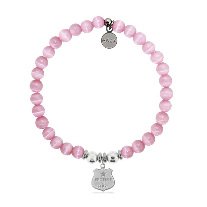 Bracelet à breloques Police avec œil de chat rose pour la vente par H.E.L.P