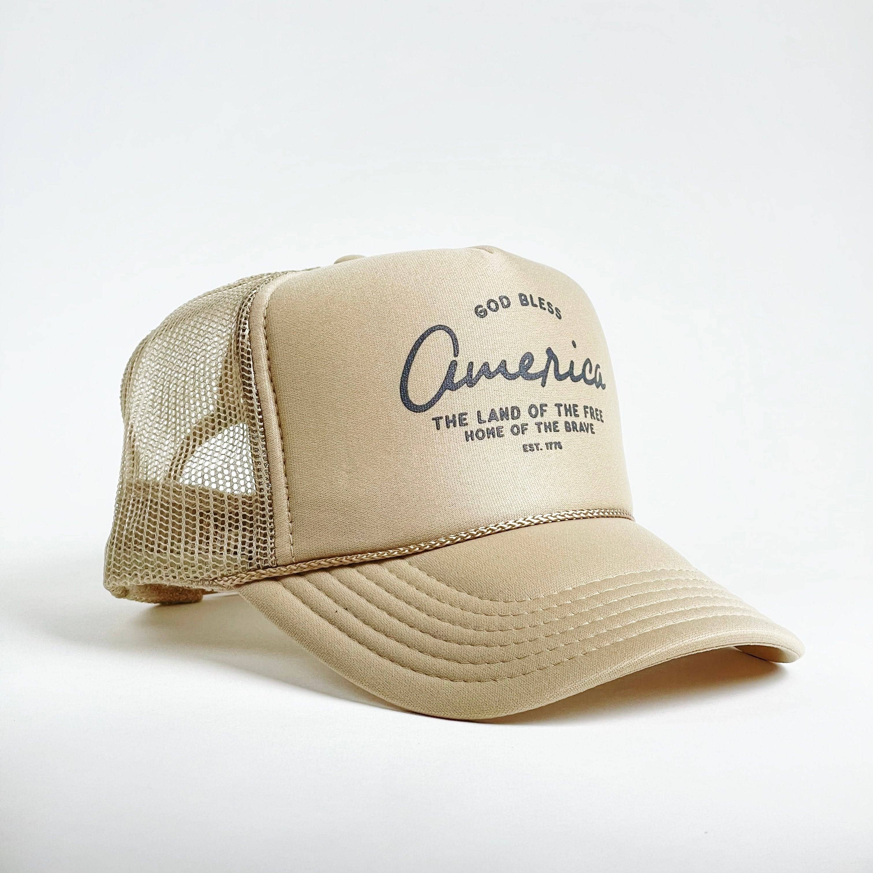 In God We Must - Wholesale Trucker Hat - Unisex - 'God Bless' Trucker Hat- Khaki3