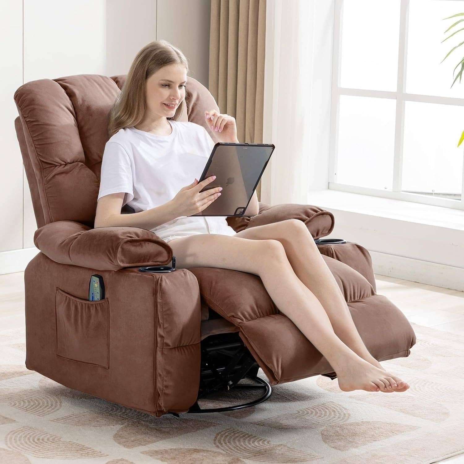 Brown Heated Massage Recliner With Ergonomic Support for wholesale on Faire6