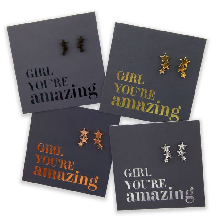 Stainless Steel Earring Studs - Girl You'Re Amazing - Hangin for wholesale by Sister & Soul