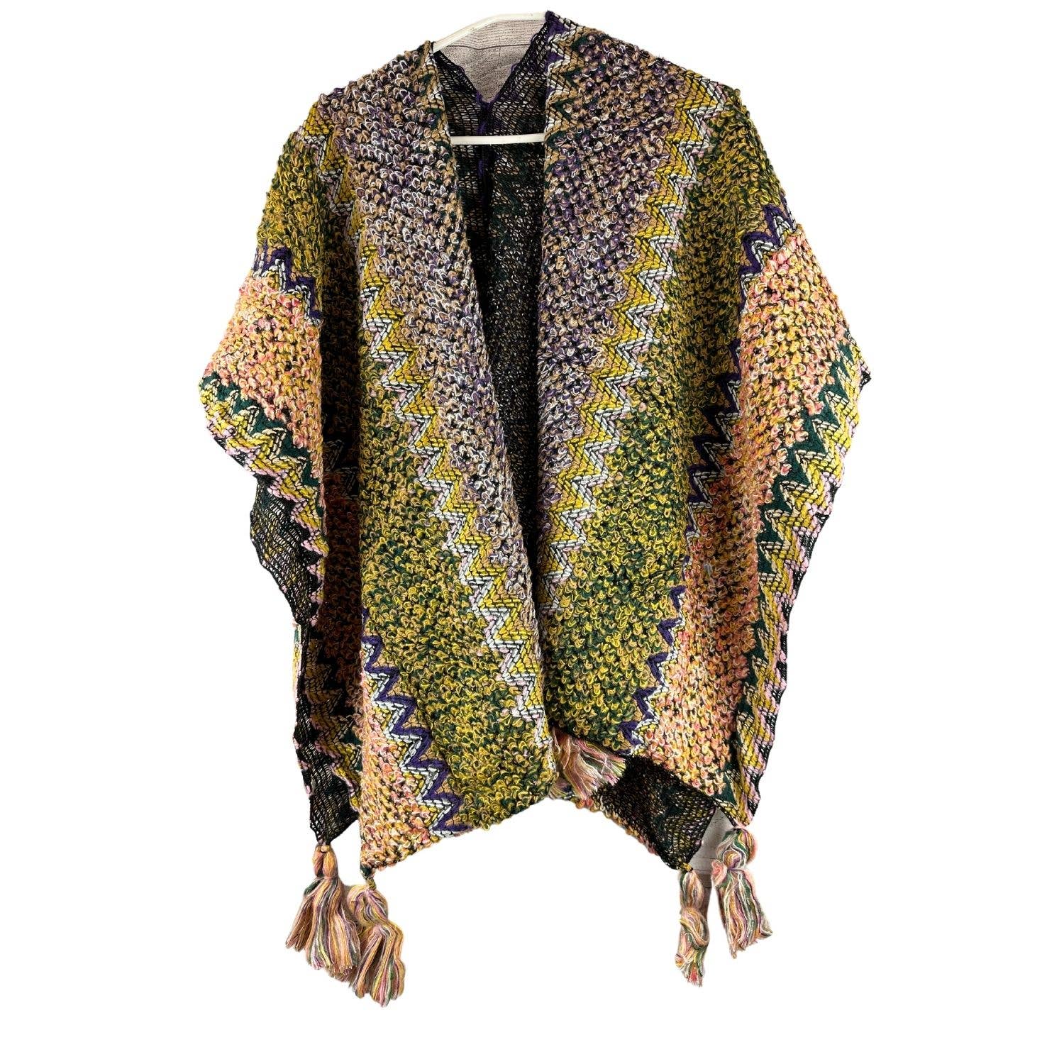 ZKY Wholesale - Venta al por mayor Poncho - Mujer - Chal étnico con flecos en forma de poncho, capa y cárdigan11