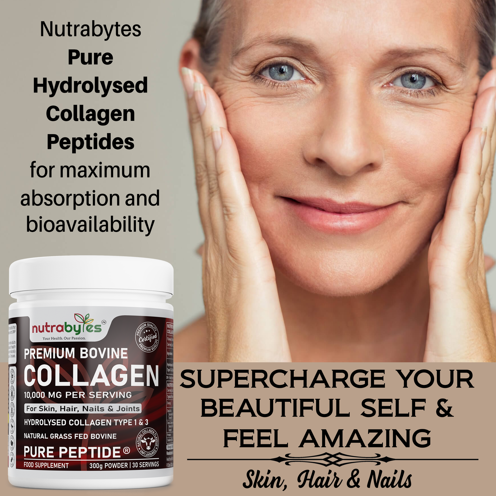 NUTRABYTES - Wholesale Oral Supplement/Vitamin - Hydrolysed Collagen Powder (Bovine) 10,000 mg + Amino Acids7