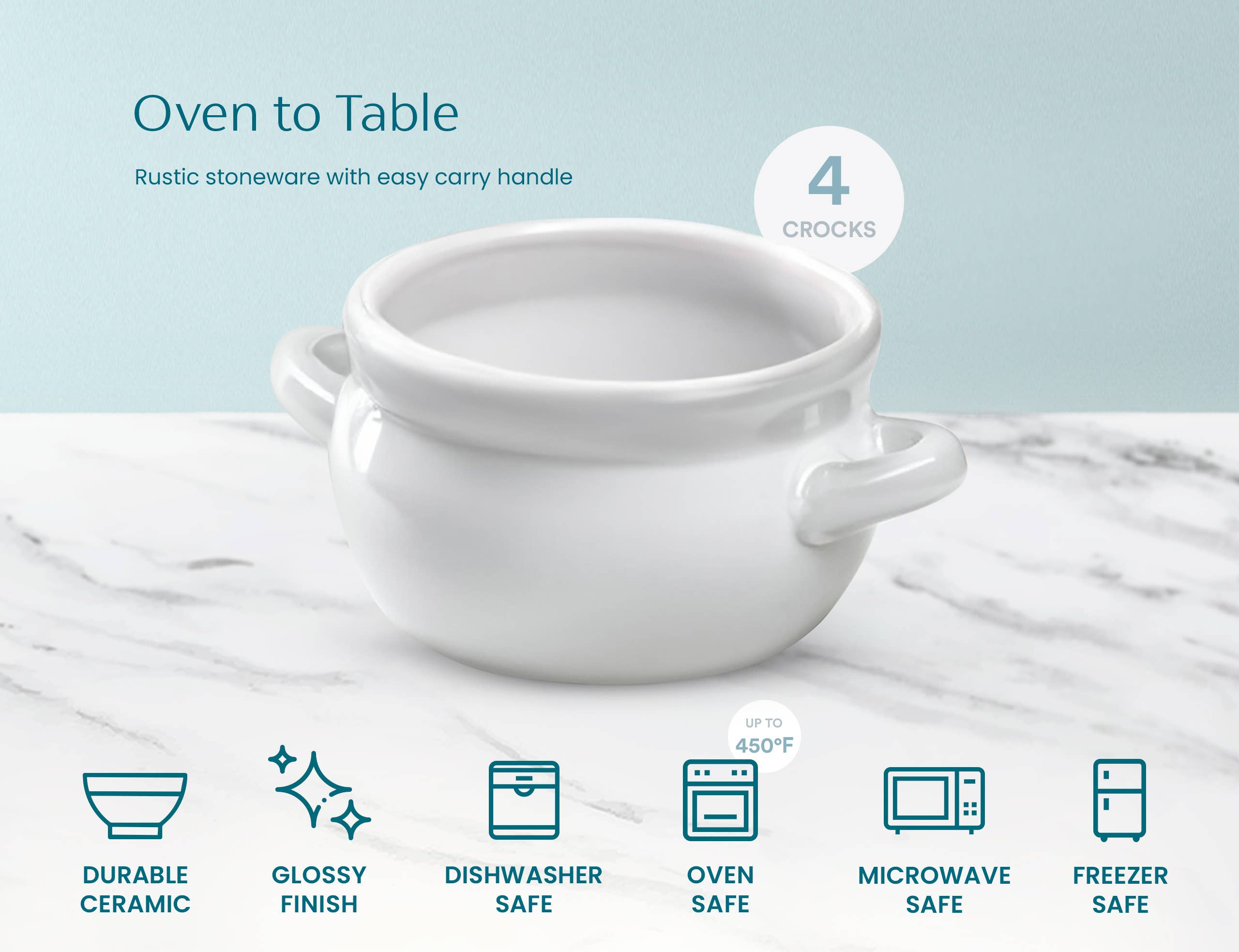 Kook - Wholesale Serve Bowl - Kook Puebla Ceramic French Onion Soup Crocks, Set of 4,18 oz8