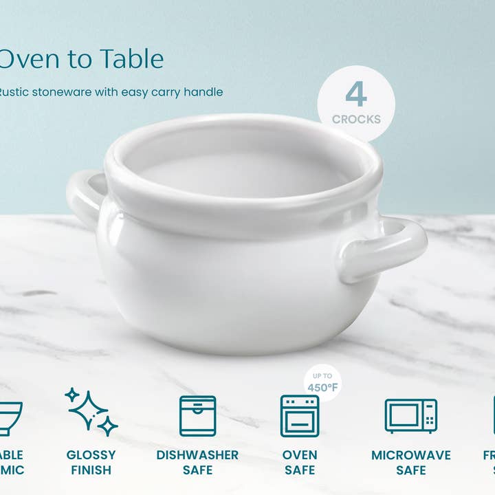 Kook - Wholesale Serve Bowl - Kook Puebla Ceramic French Onion Soup Crocks, Set of 4,18 oz8